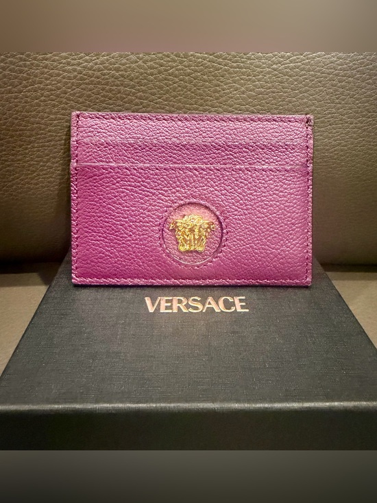 Versace Accessories - VERSACE DEEP PURPLE LEATHER GOLD MEDUSA CARD CASE HOLDER